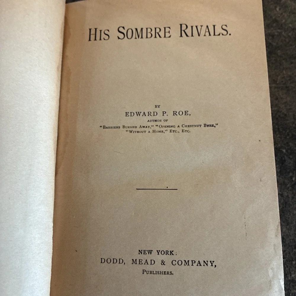 HIS SOMBRE RIVALS The Works of E P Roe. 1883 Dodd Mead and Co. 1st ED.